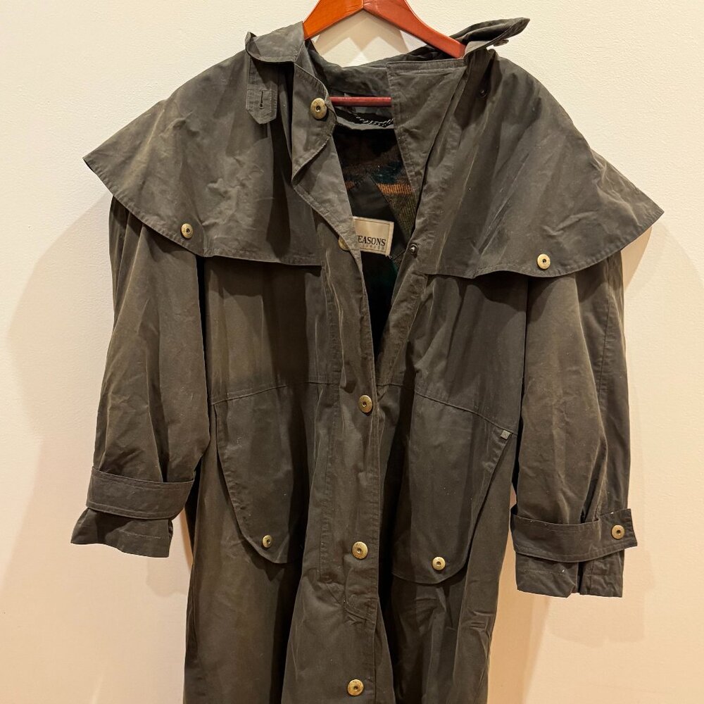 Four Seasons of London Oilskin Duster-- Detachable Wool Lining Size M (P